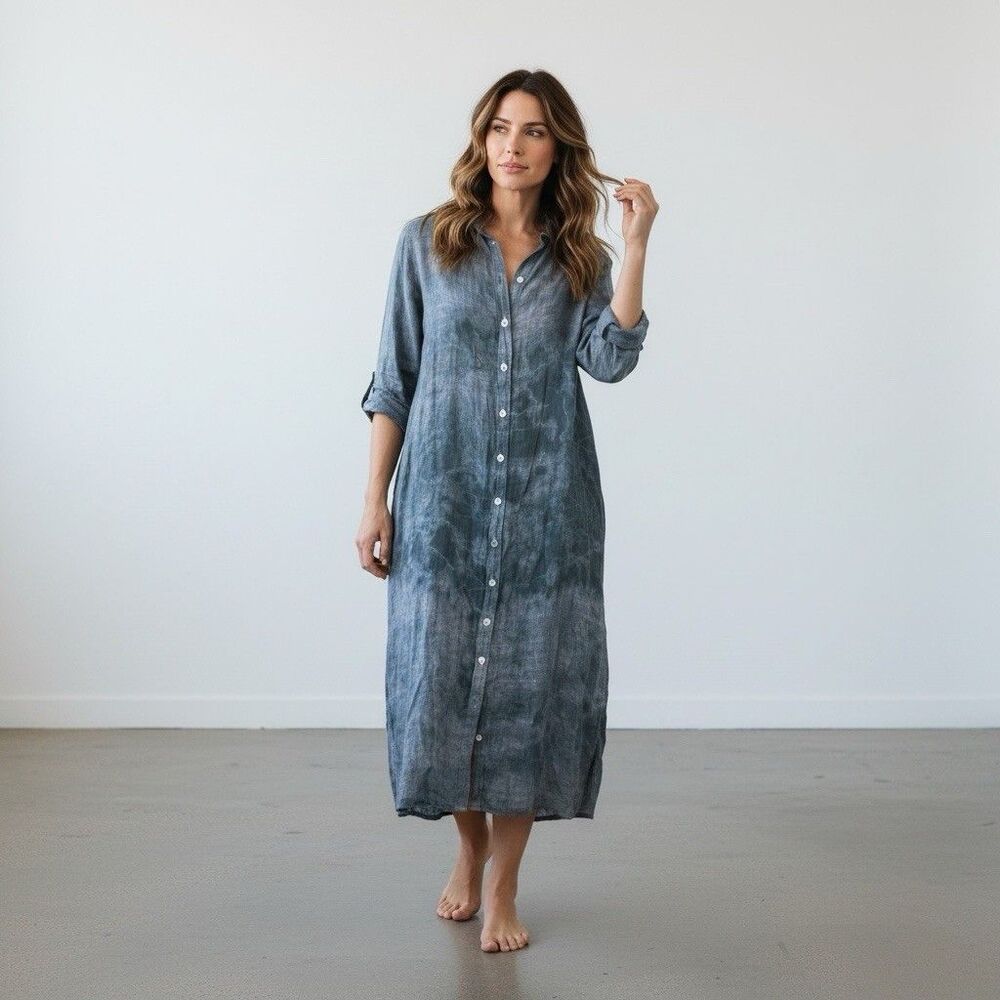 CP Shades Button-Front Maxi Dress in Washed Blue